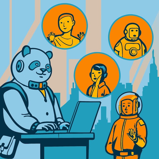 tech panda helping ideal clients in cityscape