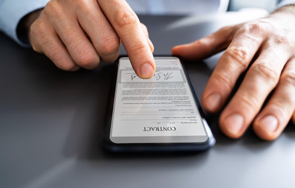 Digital Signature On Contract Document Online stock photo