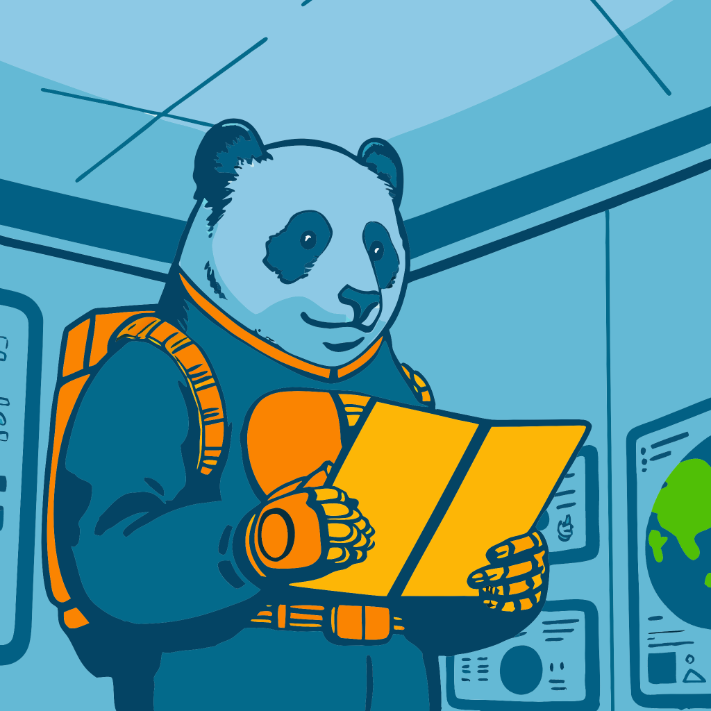 tech hero-panda reading a tablet