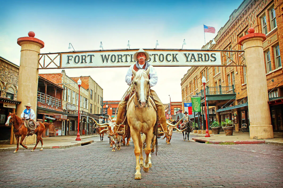Cowboy Riding Horse in Fort Worth