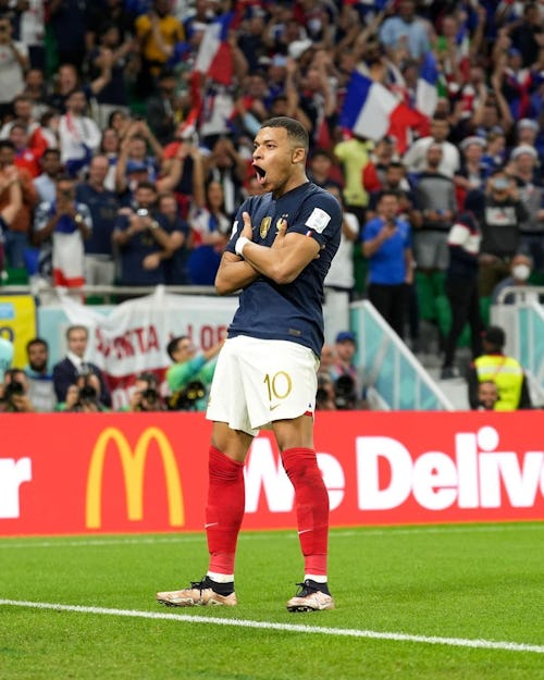 Kylian Mbappe celebrating his goal against Poland in the 2022 Qatar World Cup