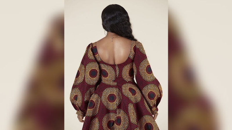 Back view of Puffy sleeved Ankara shirt gown