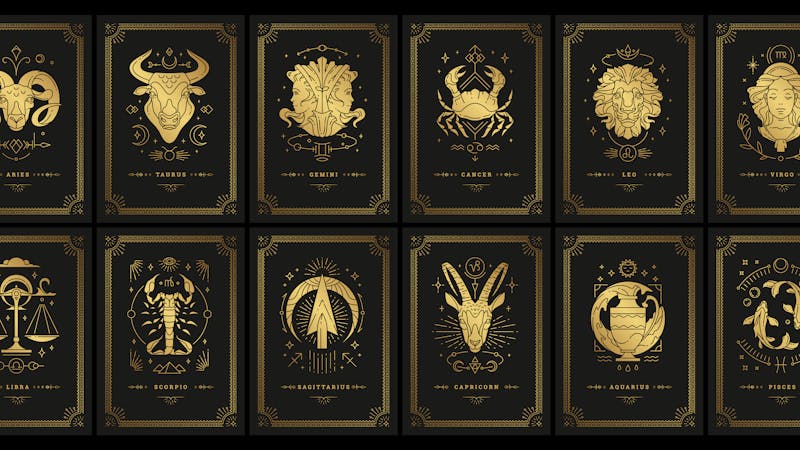 Zodiac astrology horoscope cards linocut silhouettes design vector illustrations set. Elegant symbols and icons of esoteric horoscope templates for wall print poster isolated on black background
