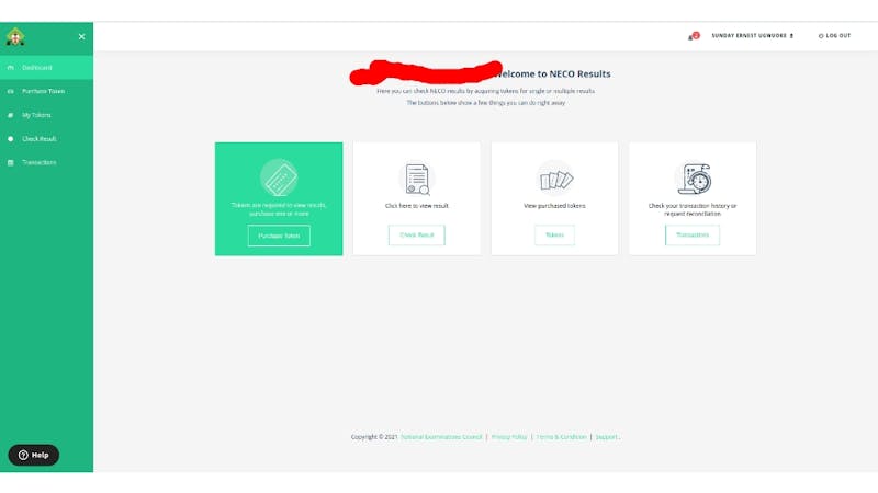 To check the 2020 NECO SSCE result click on the button written check result that is right after button written purchase token