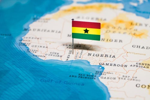 the Flag of ghana in the world map