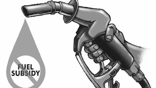 Image of a fuel pump and a caption that reads, "fuel subsidy"