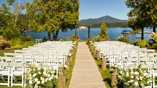 Image showing a picturesque view of a water side decorated and used as a wedding venue