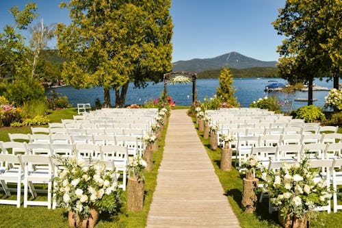 Image showing a picturesque view of a water side decorated and used as a wedding venue