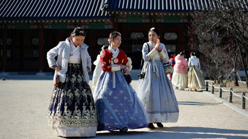 Image showing a Korean movie scene shot with three actresses dressed in Asian dresses