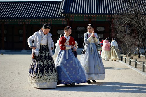 Image showing a Korean movie scene shot with three actresses dressed in Asian dresses