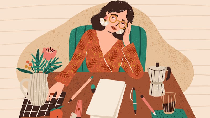 A housewife doing remote work online from home