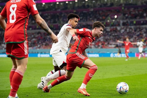 Neco Williams in action for Wales national team at the 2022 Qatar World Cup