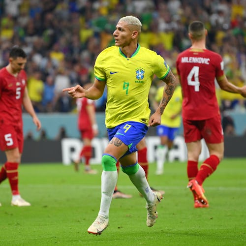 Richarlison celebrating his goals for Brazil against Serbia