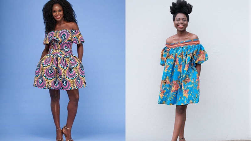 Cold shoulder Ankara short gown with knee-length ruffles