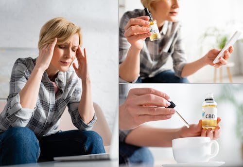 Image of a woman experiencing headache taking CBD oil