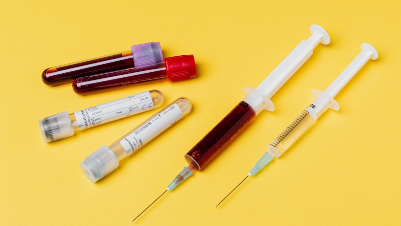 Different blood group types on syringes