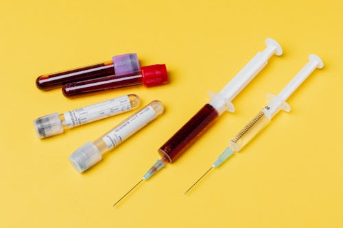 Different blood group types on syringes