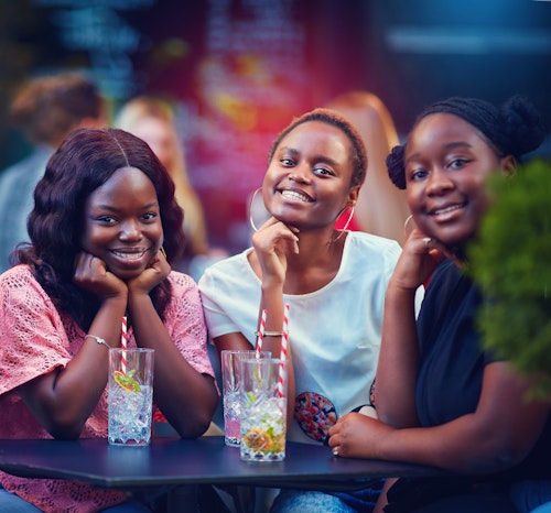 Female friends unwinding during the weekend and treating themselves to drinks