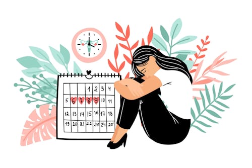 Avatar illustration of a woman experiencing menstrual cramps