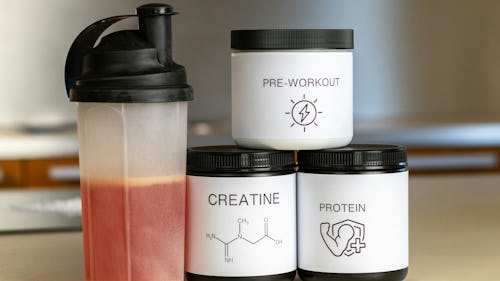 Image showing creatine and protein shake pre-workout supplements