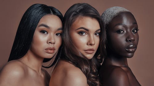Image showing three women with different skin tones ranging from fair skin tone to dark skin tone