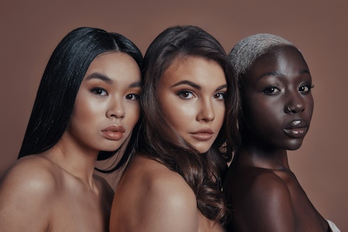 Image showing three women with different skin tones ranging from fair skin tone to dark skin tone