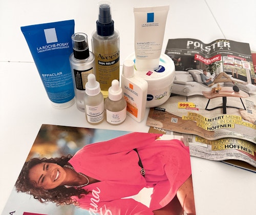 Image showing skincare products placed on a white table