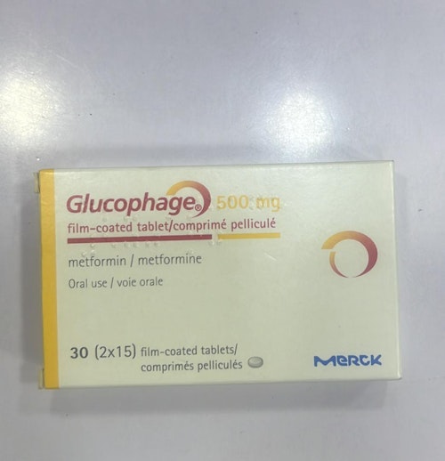 Image showing a pack of metformin (Glucophage) 500 mg