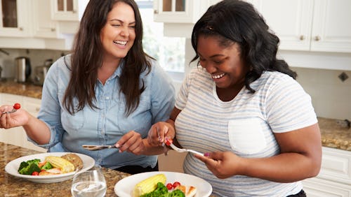 Two women eating healthy weight loss meals