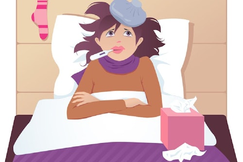 Avatar illustration of a woman having period flu symptoms