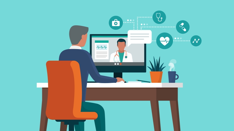 Vector illustration of telehealth for reduced healthcare cost