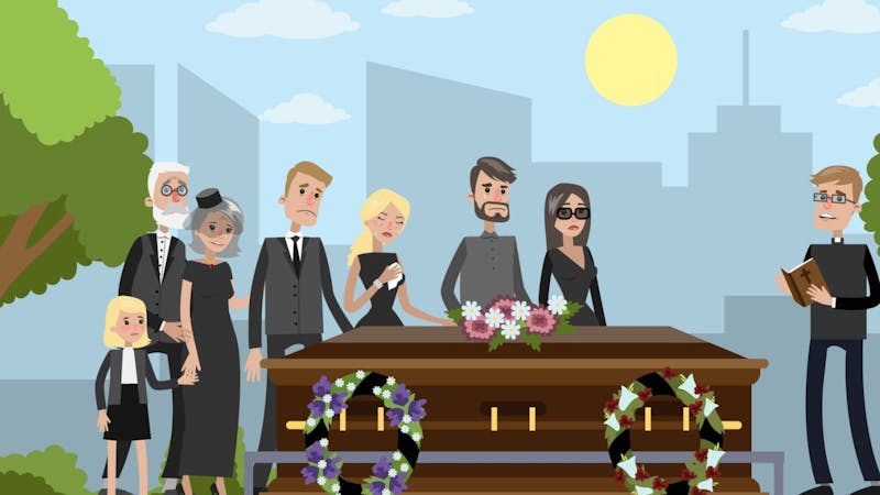 Avatar illustration of a family mourning the death of a loved one during funeral