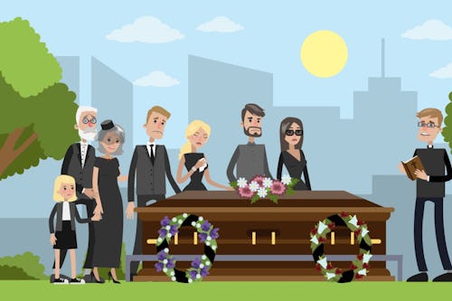 Avatar illustration of a family mourning the death of a loved one during funeral