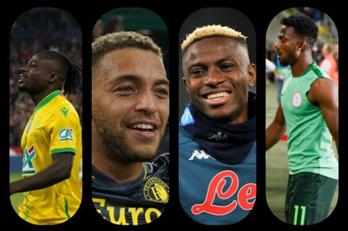 Photo collage of Moses Simon, Cyriel Dessers, Victor Osimhen, Emmanuel Dennis 