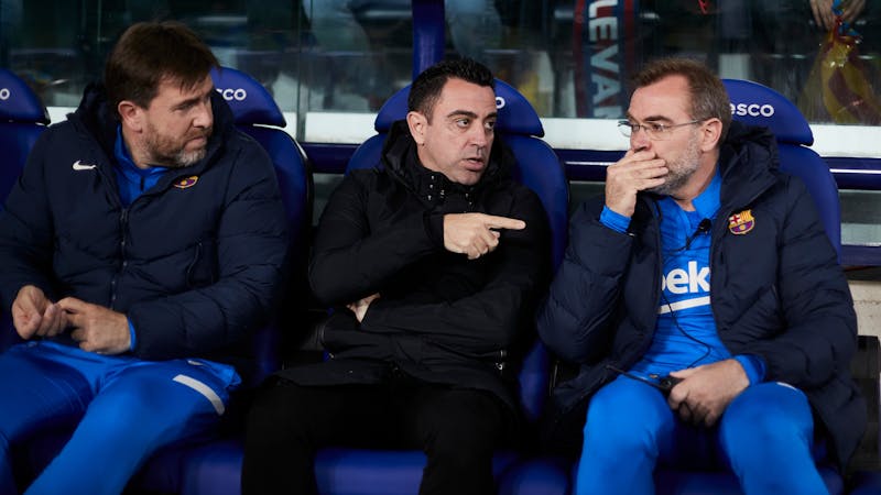Image of Barcelona's manager Xavi and his staff