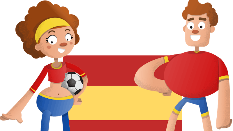 Animated representation of female and male footballers in Spain colours