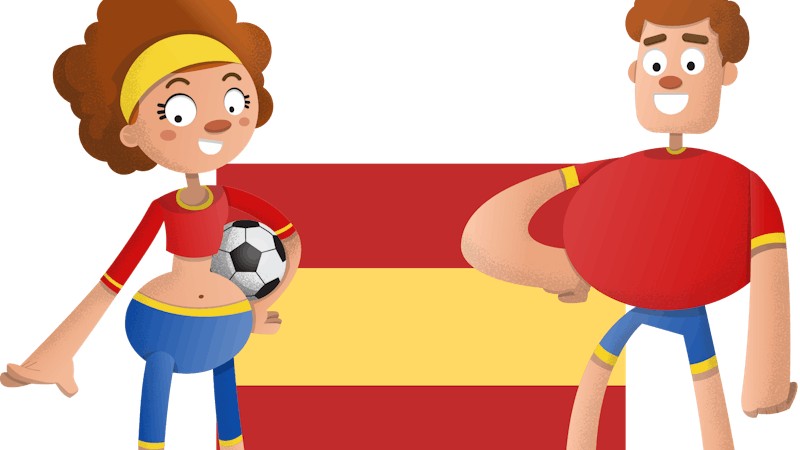 Animated representation of female and male footballers in Spain colours