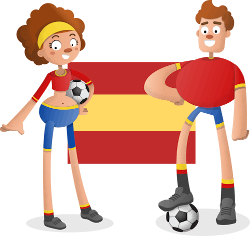 Animated representation of female and male footballers in Spain colours