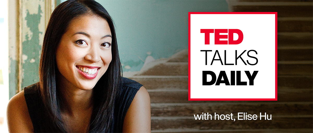 Elise Hu, the host of TED Talks Daily. Elise is an Asian woman with black hair and brown eyes.
