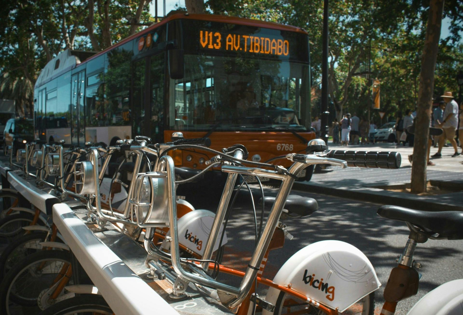 public transport in barcelona, spain - showing bus and bike