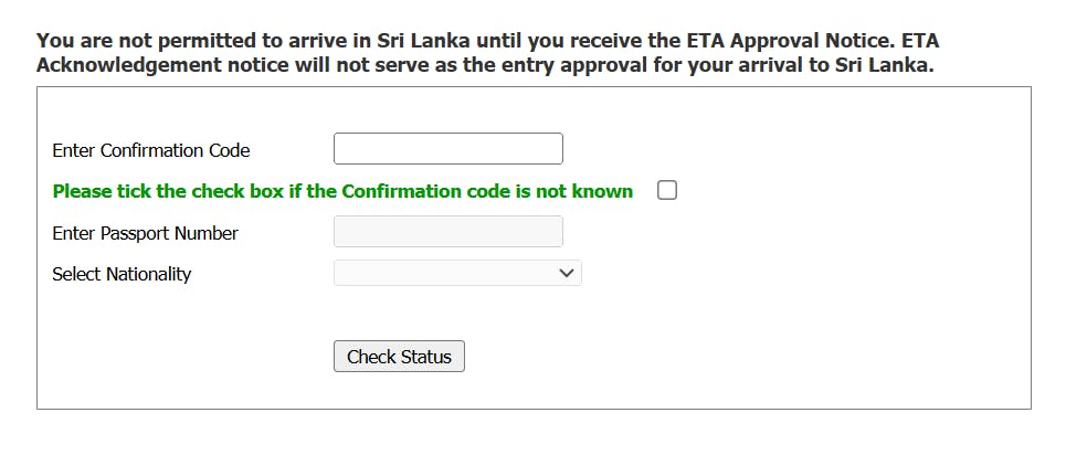 Sri Lanka visa status checking portal