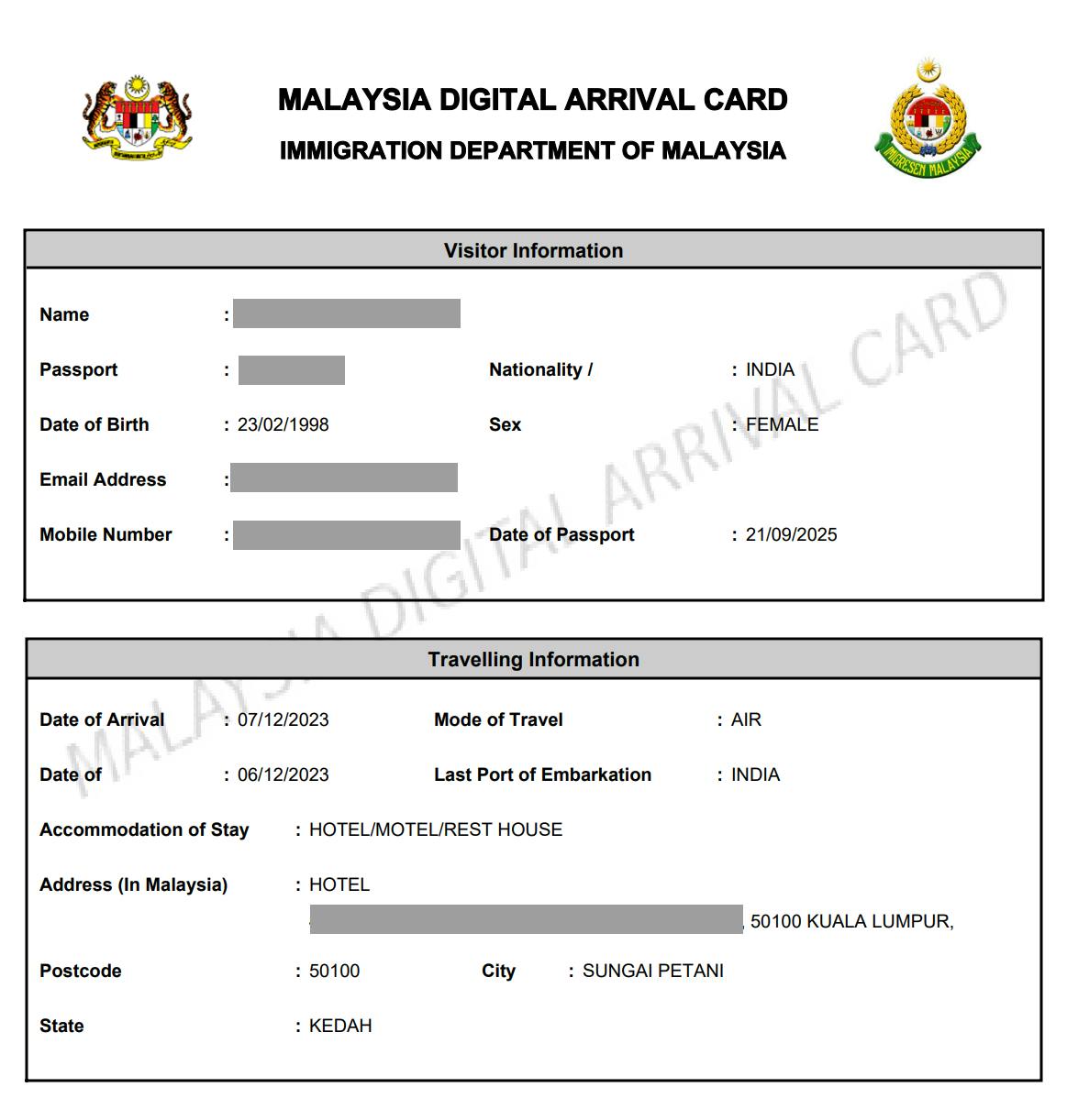 Malaysia Digital Arrival Card