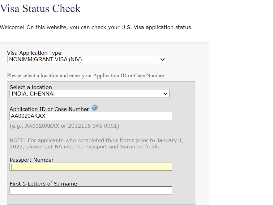 US Visa Status using a Passport Number