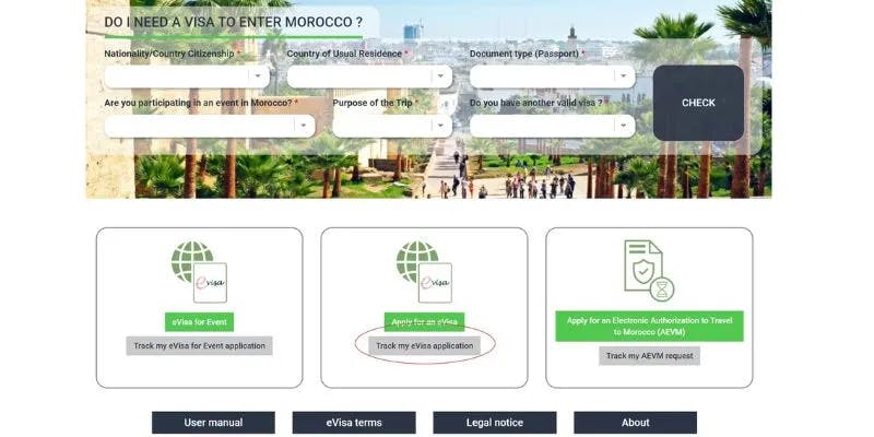 Morocco's official visa portal to check visa application status