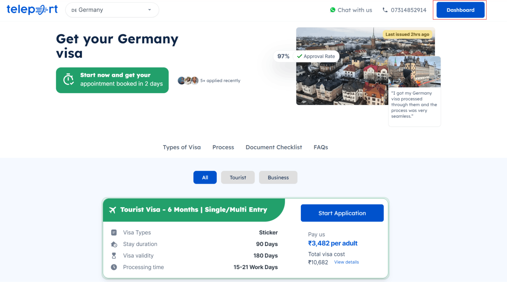 German Visa Status Tracking with Teleport