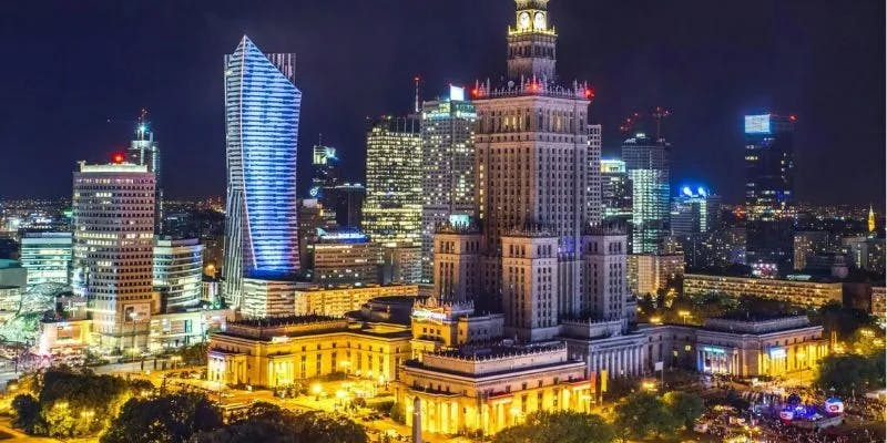 Night sky of Warsaw, Poland