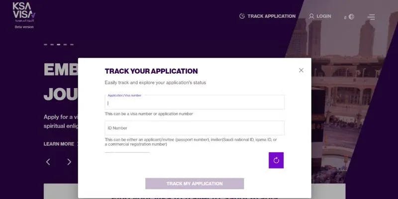 Saudi Arabia visa status tracking using KSA website