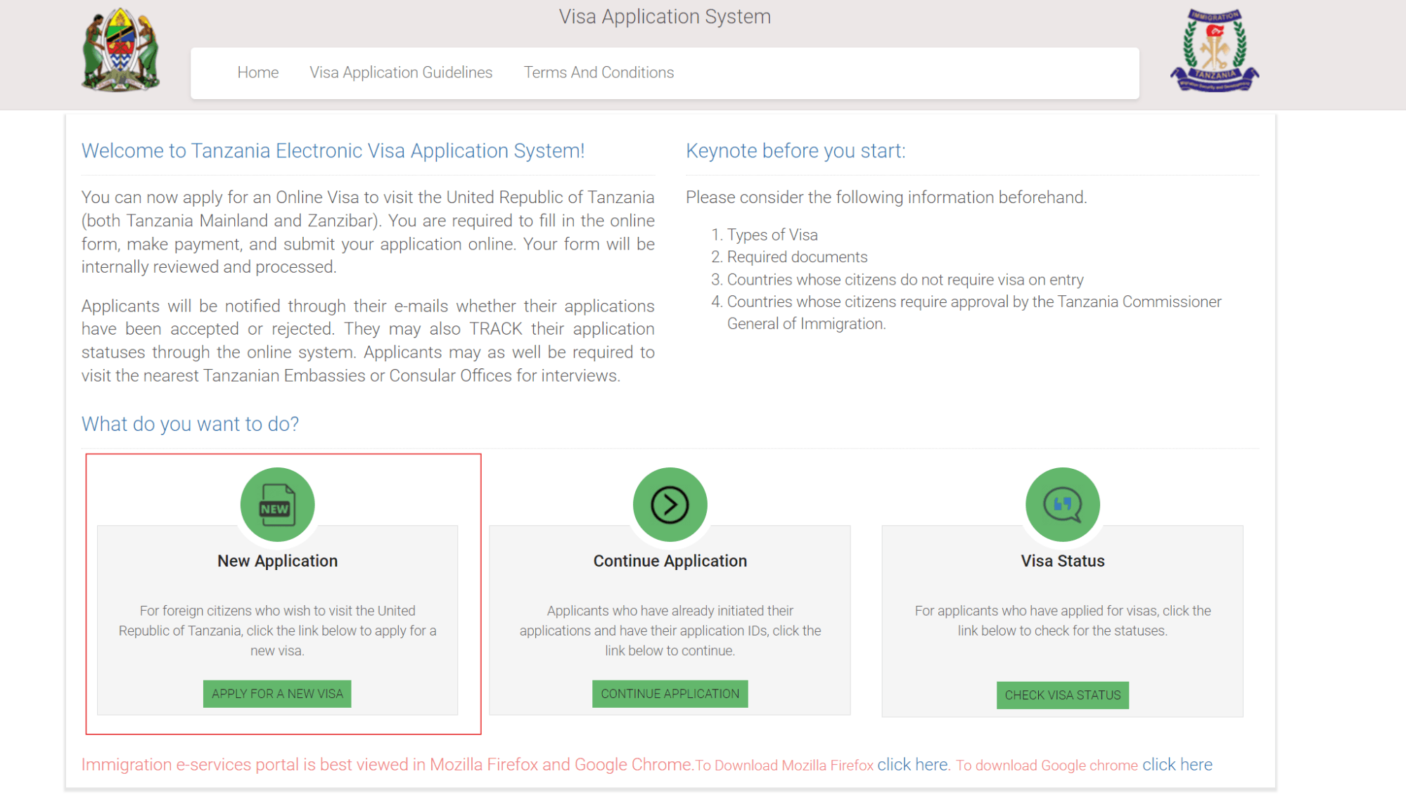 Starting new application for Tanzania visa