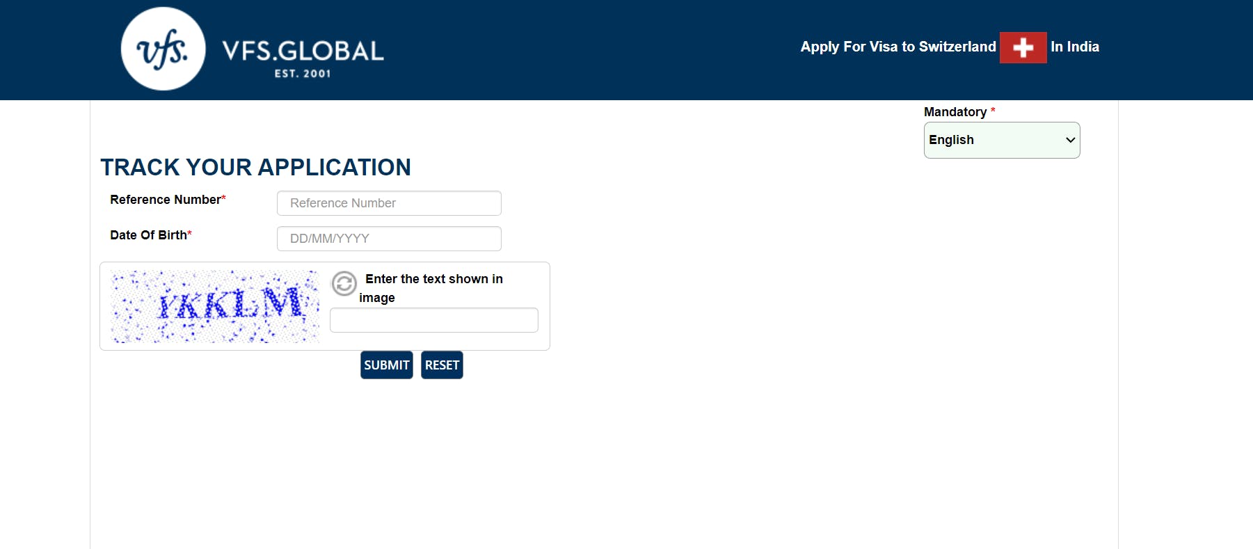 Tracking Switzerland visa application using VFS Global portal