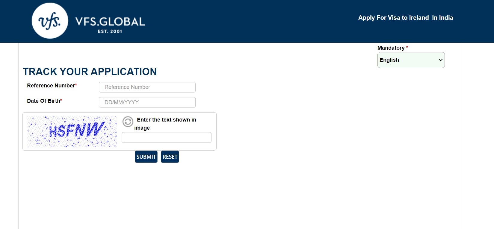 vfs Ireland visa tracking portal